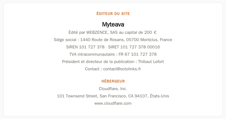 Coordonnées légales de l&rsquo;éditeur et de l&rsquo;hébergeur du site